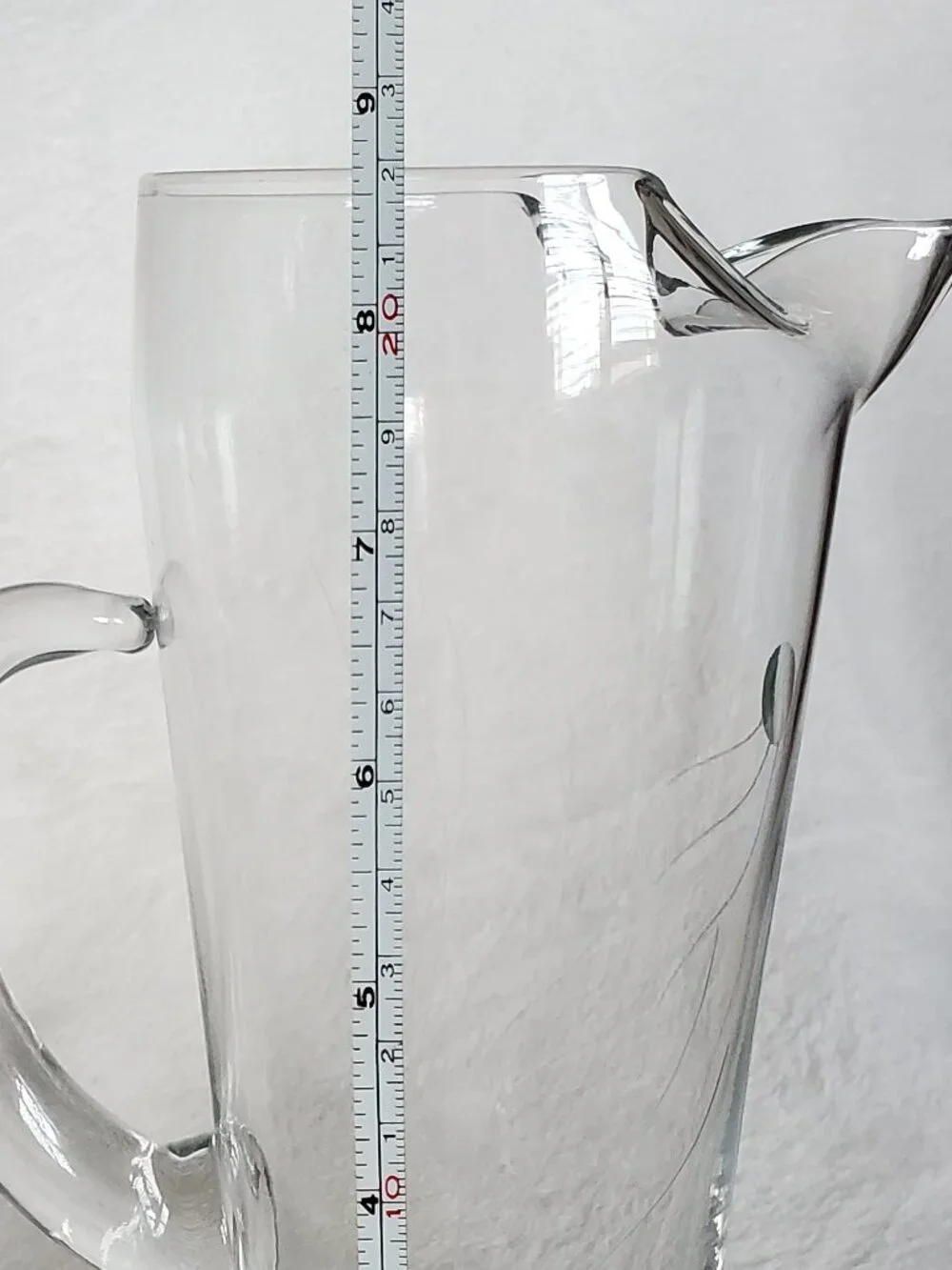 Glass 8 1/2” Clear Martini Pitcher with Etched design Vintage Like New!